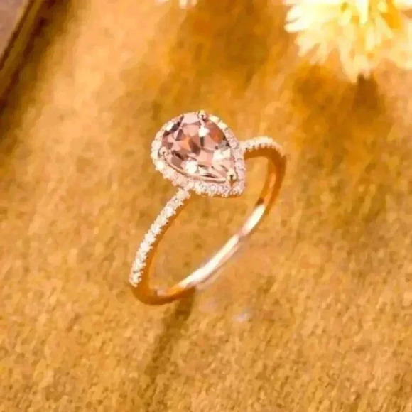 Bridgerton Era Look 14k Rose Gold Over Silver Diamond Morganite Ring - Picture 4 of 7